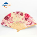 Amazon hotsale cheap bamboo fan folding fabric hand fan